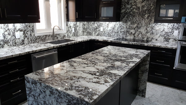 Granite Counter-Top With Double Waterfall and Full Heigh Backsplash