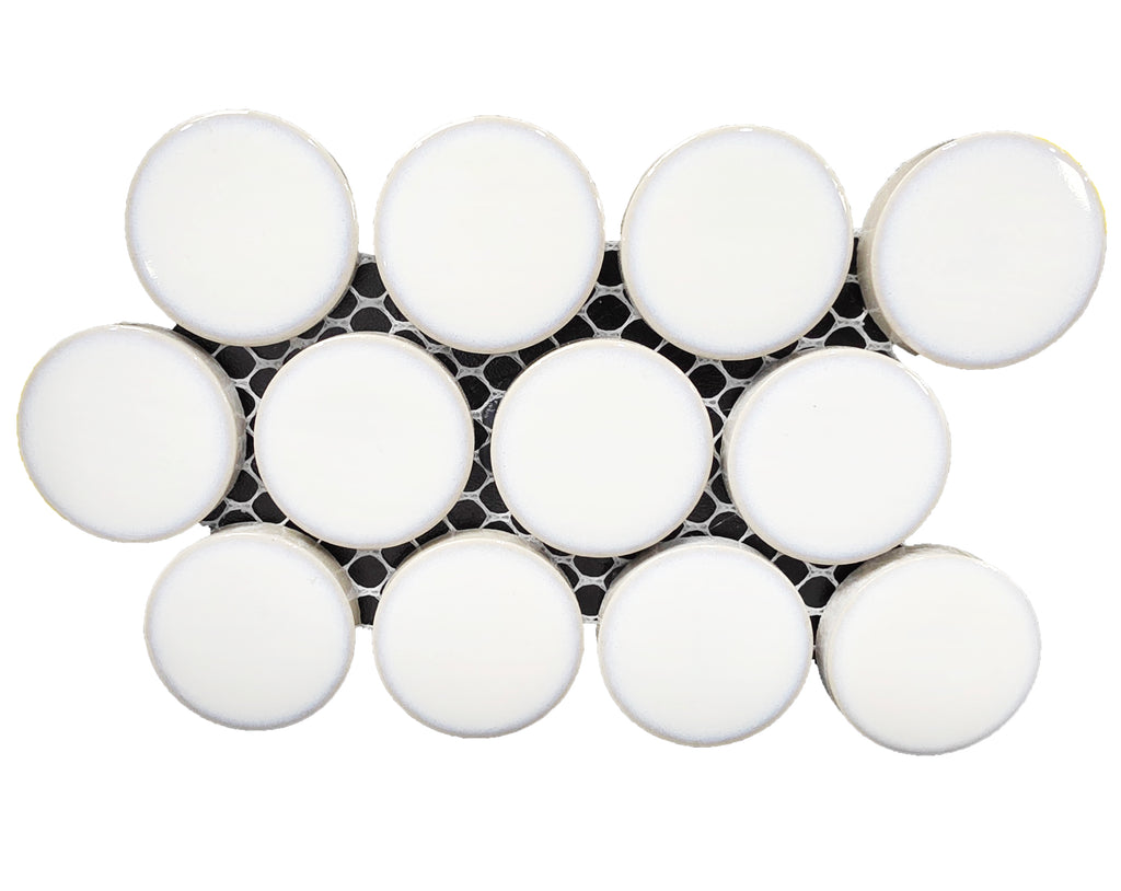 Off-White Glossy Crystal Glazed 1" Penny Round Porcelain Mosaic