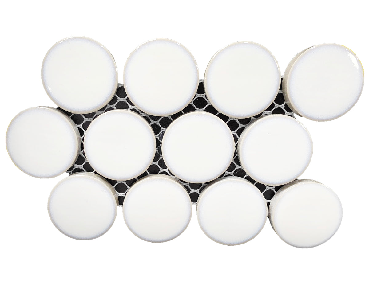Off-White Glossy Crystal Glazed 1" Penny Round Porcelain Mosaic