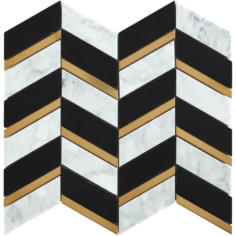 Aerial Black and Carrara Gold Chevron Mosaic - image 1