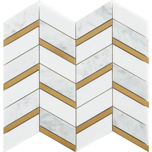 Aerial White and Carrara Gold Chevron Mosaic - image 1