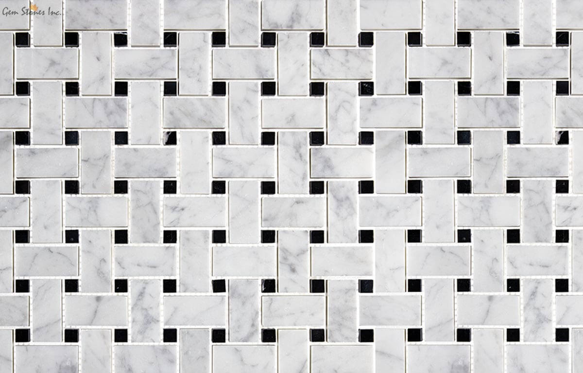 Carrara Marble + Black Dots Basketweave Mosaic - image 2