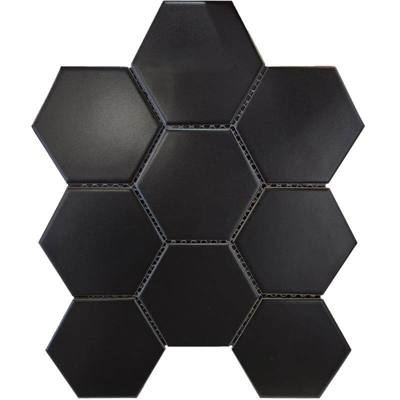 Black 4" Hexagon Glazed Porcelain Mosaic - image 1
