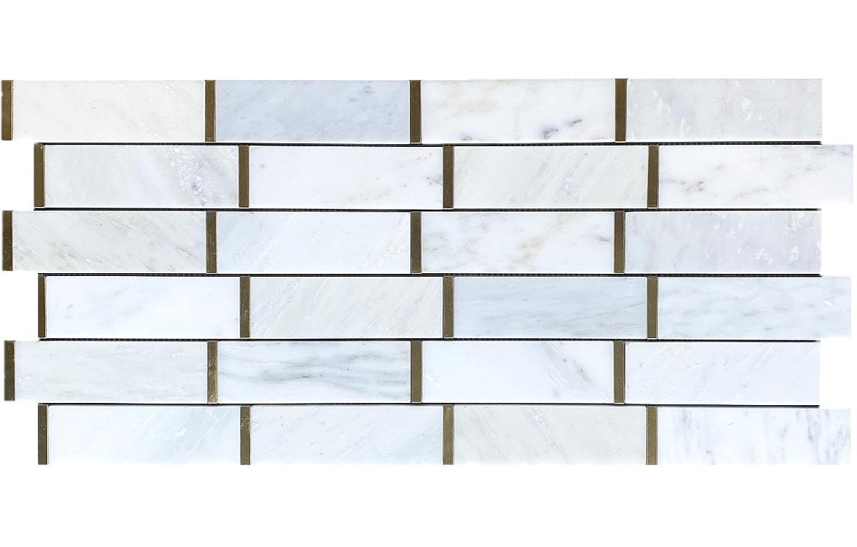 Brick Work White+Gold Polished Marble Mosaic - image 2