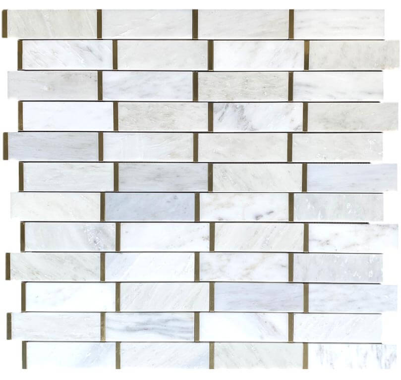 Brick Work White+Gold Polished Marble Mosaic - image 3