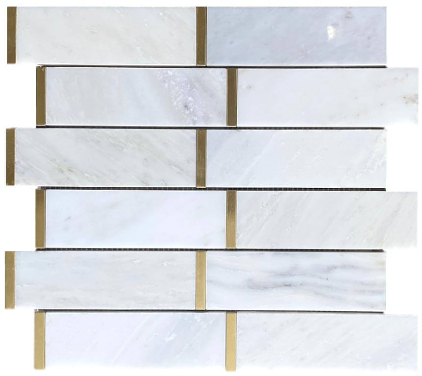 Brick Work White+Gold Polished Marble Mosaic - image 1