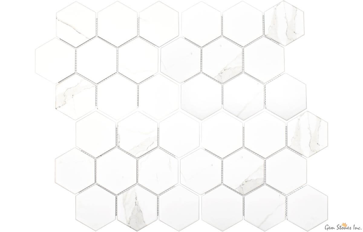 Calacatta 4" Hexagon Glazed Porcelain Mosaic - image 3