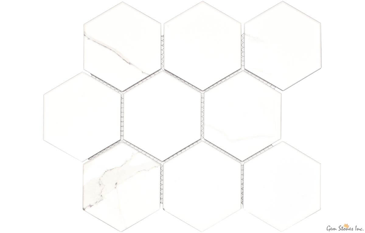 Calacatta 4" Hexagon Glazed Porcelain Mosaic - image 2