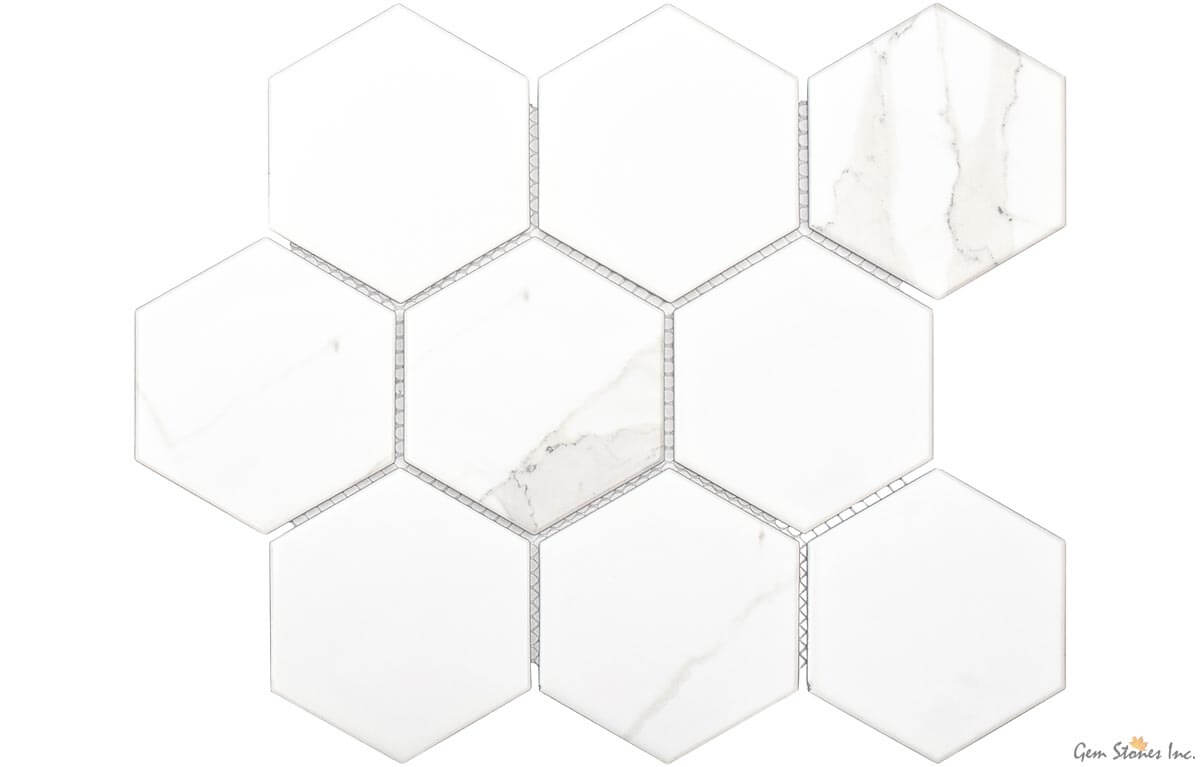 Calacatta 4" Hexagon Glazed Porcelain Mosaic - image 1
