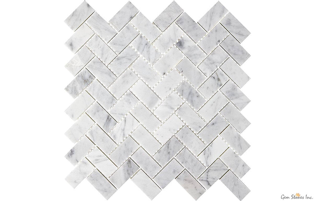 Carrara Marble 1"x2" Herringbone Polished Mosaic - image 1