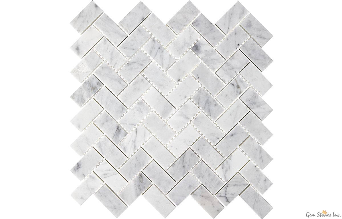 Carrara Marble 1"x2" Herringbone Polished Mosaic - image 1