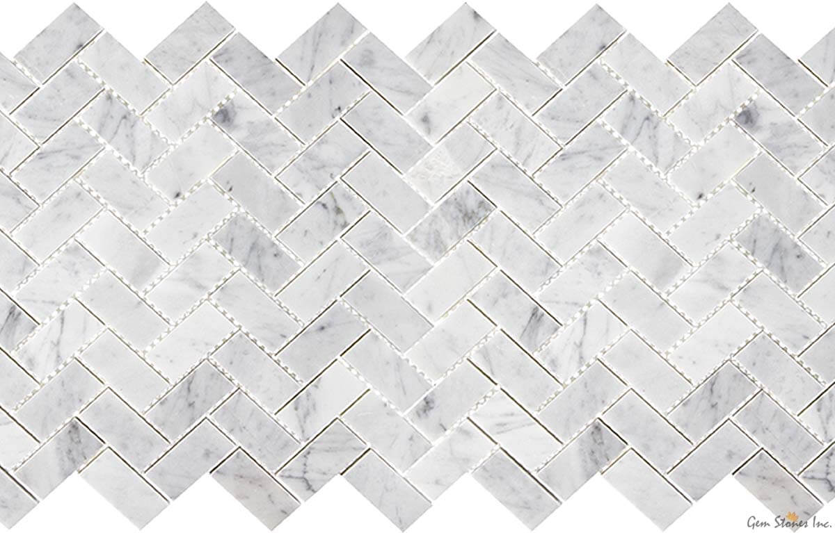 Carrara Marble 1"x2" Herringbone Polished Mosaic - image 2