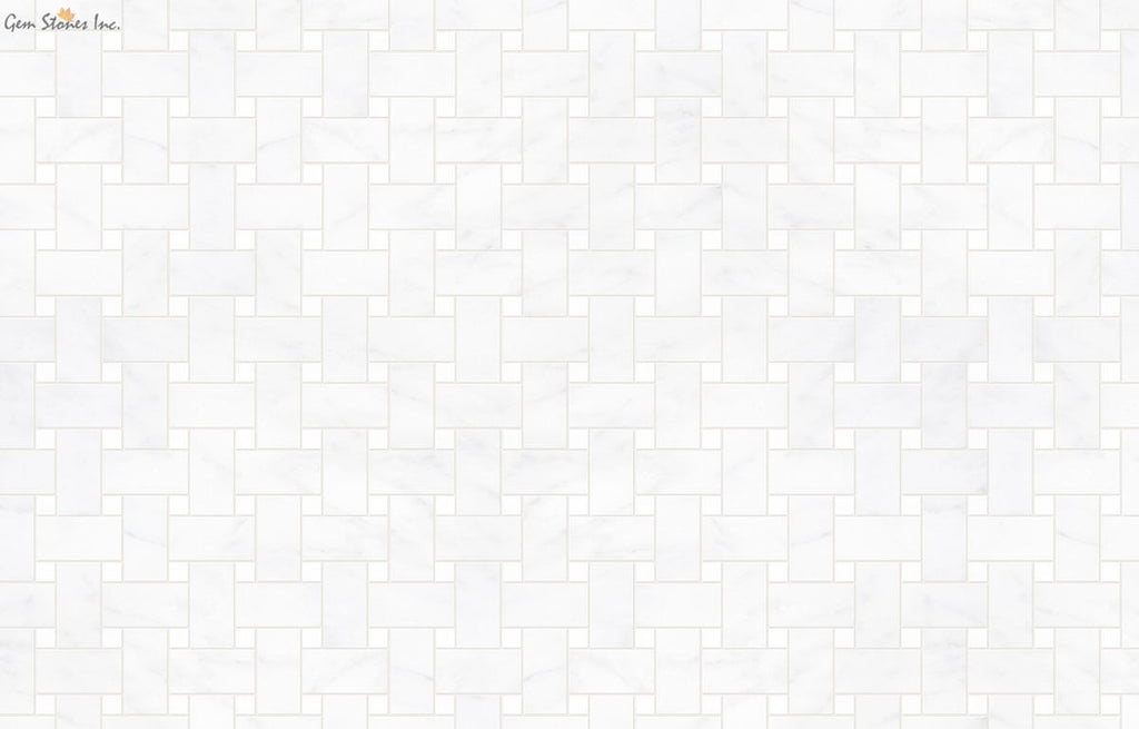 Carrara Marble + White Dots Basketweave Mosaic - image 2