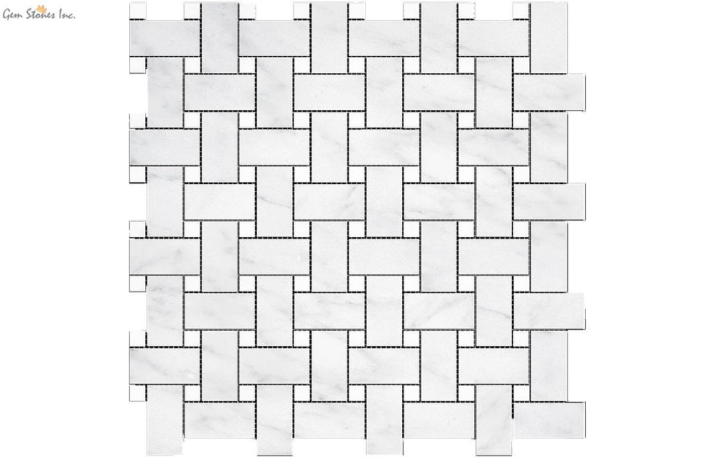 Carrara Marble + White Dots Basketweave Mosaic - image 1