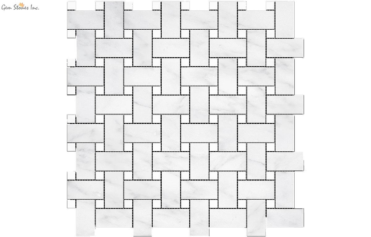 Carrara Marble + White Dots Basketweave Mosaic - image 1