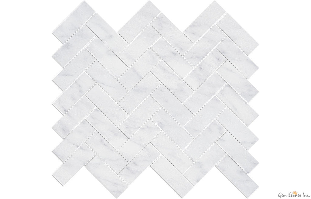 Carrara Marble 1"x3" Herringbone Polished Mosaic - image 1