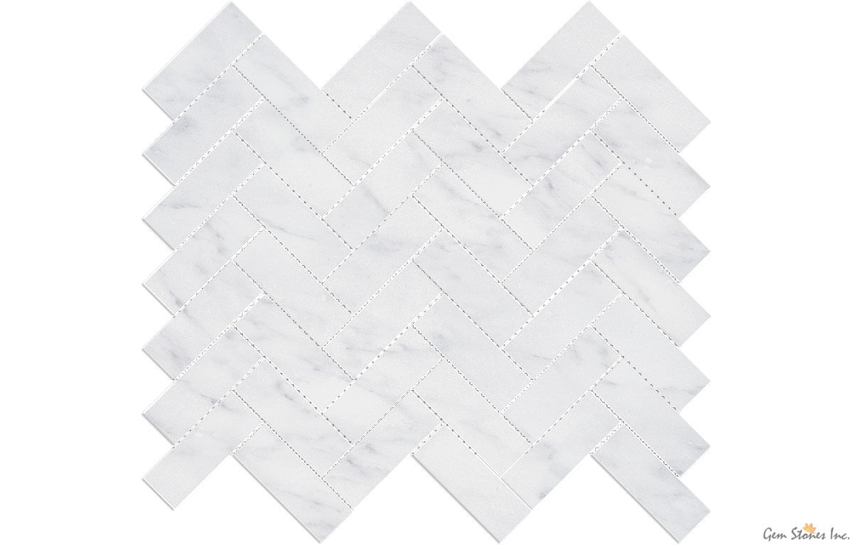 Carrara Marble 1"x3" Herringbone Polished Mosaic - image 1