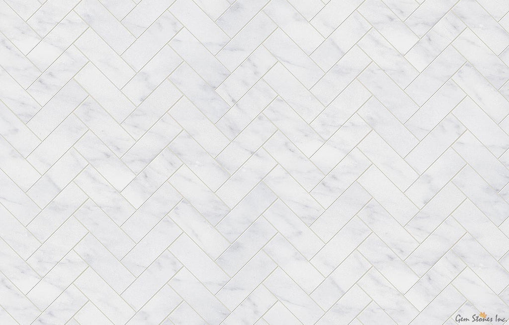 Carrara Marble 1"x3" Herringbone Polished Mosaic - image 2