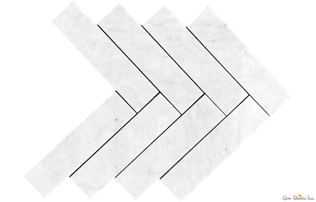 Carrara Marble 2"x8" Herringbone Polished Mosaic - image 1