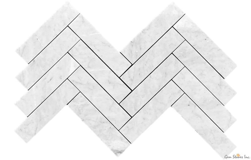 Carrara Marble 2"x8" Herringbone Polished Mosaic - image 3