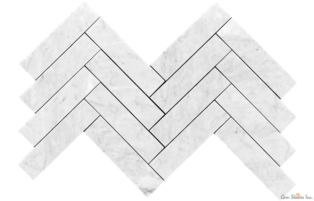 Carrara Marble 2"x8" Herringbone Polished Mosaic - image 3