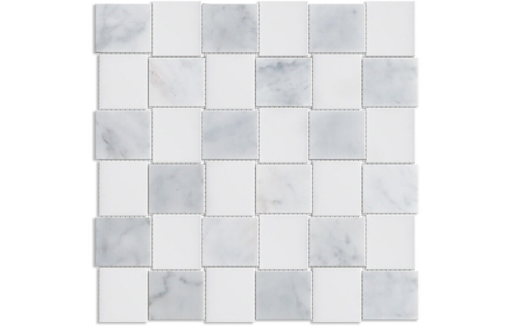 Carrara+White Marble 2"x2" Basketweave Honed Mosaic - image 1