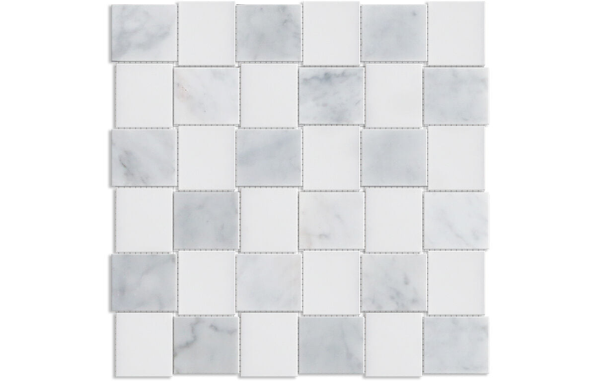 Carrara+White Marble 2"x2" Basketweave Honed Mosaic - image 1