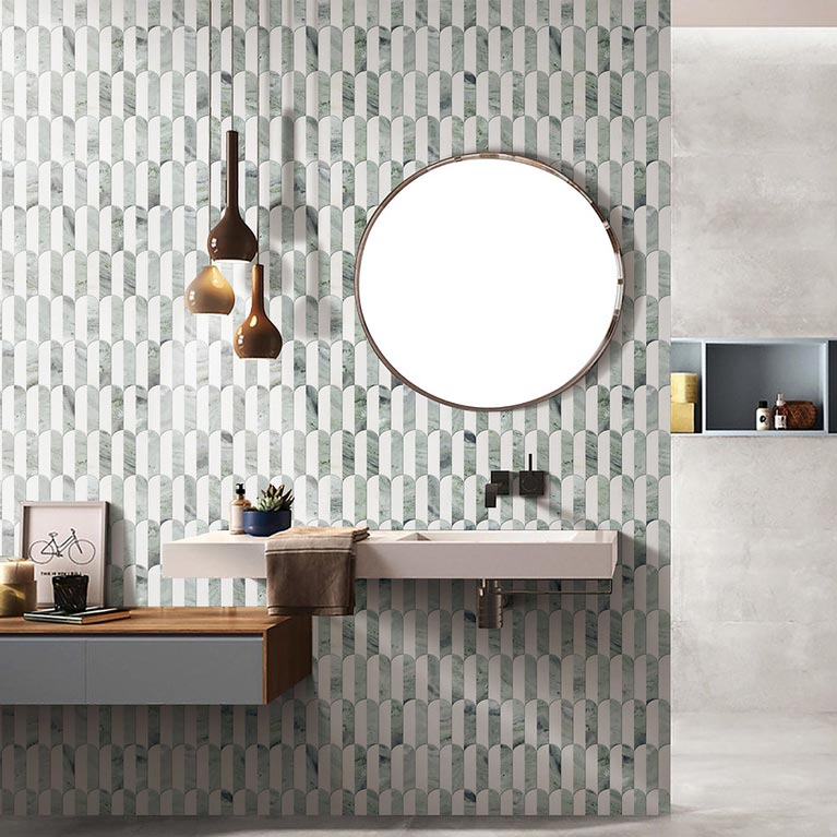 Coastline 2Tone Emerald Honed w/Polished Accents Marble Mosaic - image 6
