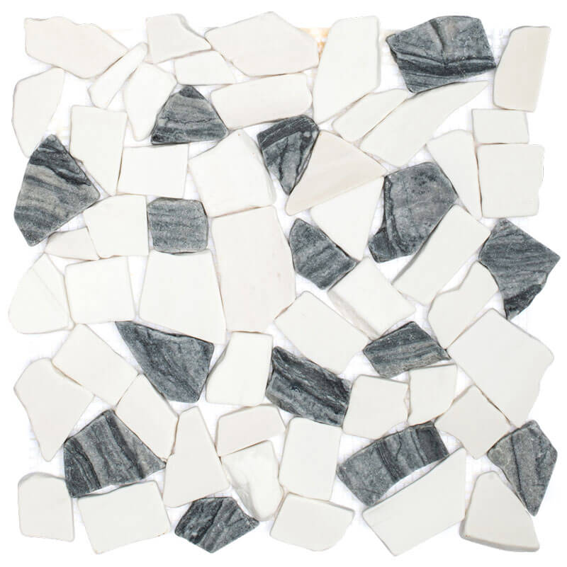 Dolomite + Black Tumbled Honed Pebble Mosaic - image 1