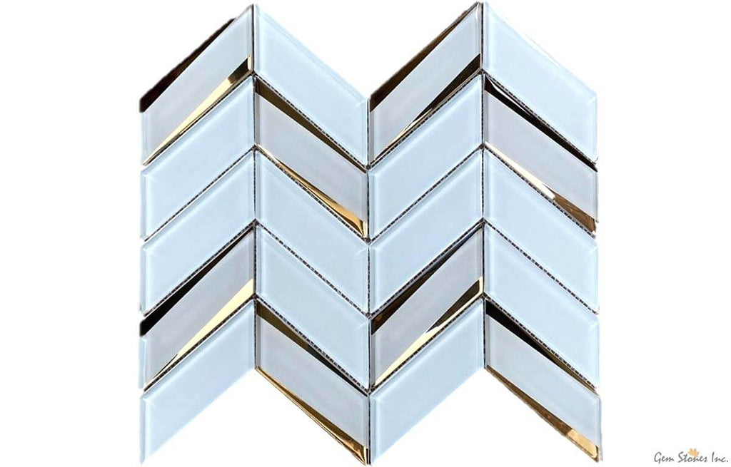 Envision Glass Chevron White & Gold Mosaic - image 1