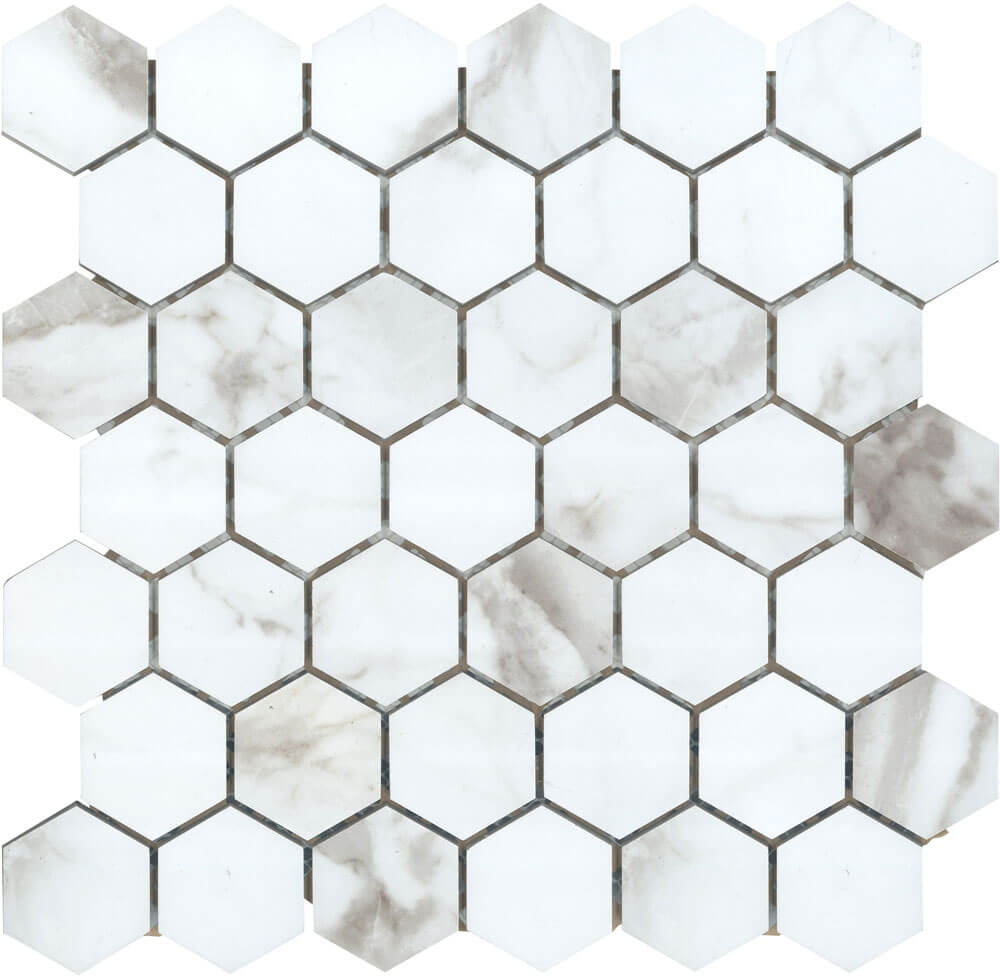 Eterna Calacatta Grey 2" Hexagon Porcelain Mosaic - image 1