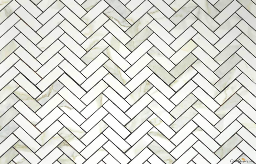 Eterna Calacatta Taupe 1"x3" Herringbone Mosaic - image 2