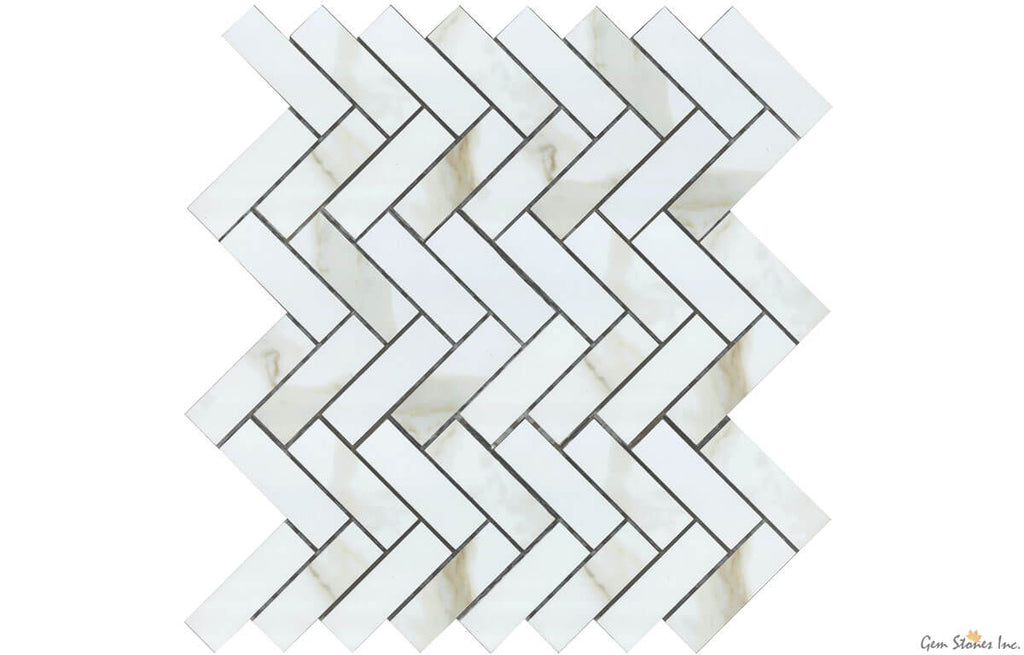 Eterna Calacatta Taupe 1"x3" Herringbone Mosaic - image 1