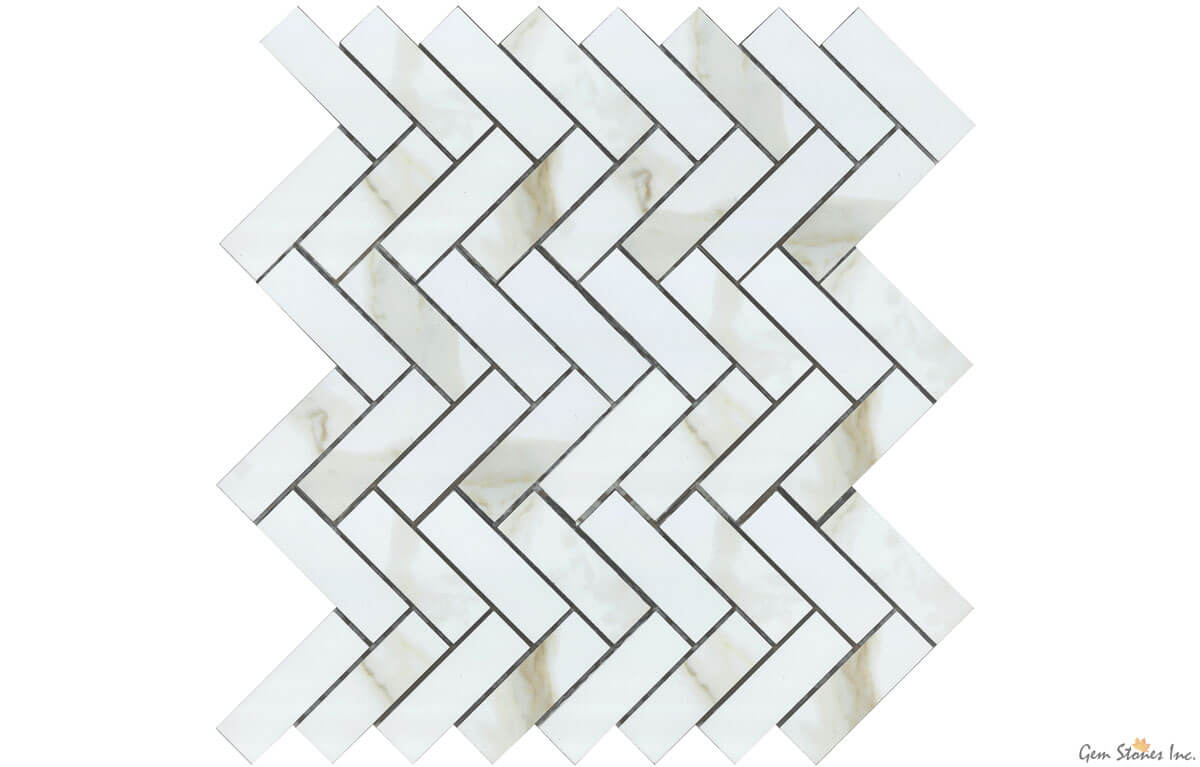 Eterna Calacatta Taupe 1"x3" Herringbone Mosaic - image 1