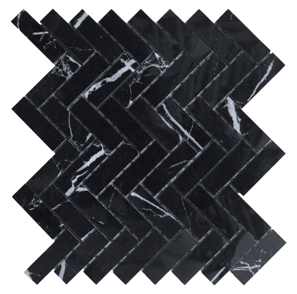 Eterna Nero Marquina 1"x3" Herringbone Mosaic - image 1