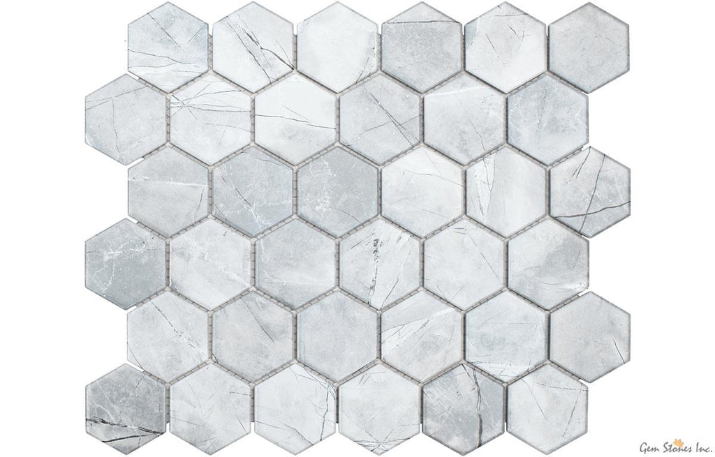 Grey 2" Hexagon Glazed Porcelain Mosaic - image 1