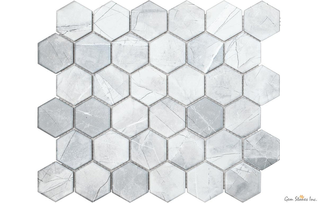 Grey 2" Hexagon Glazed Porcelain Mosaic - image 2