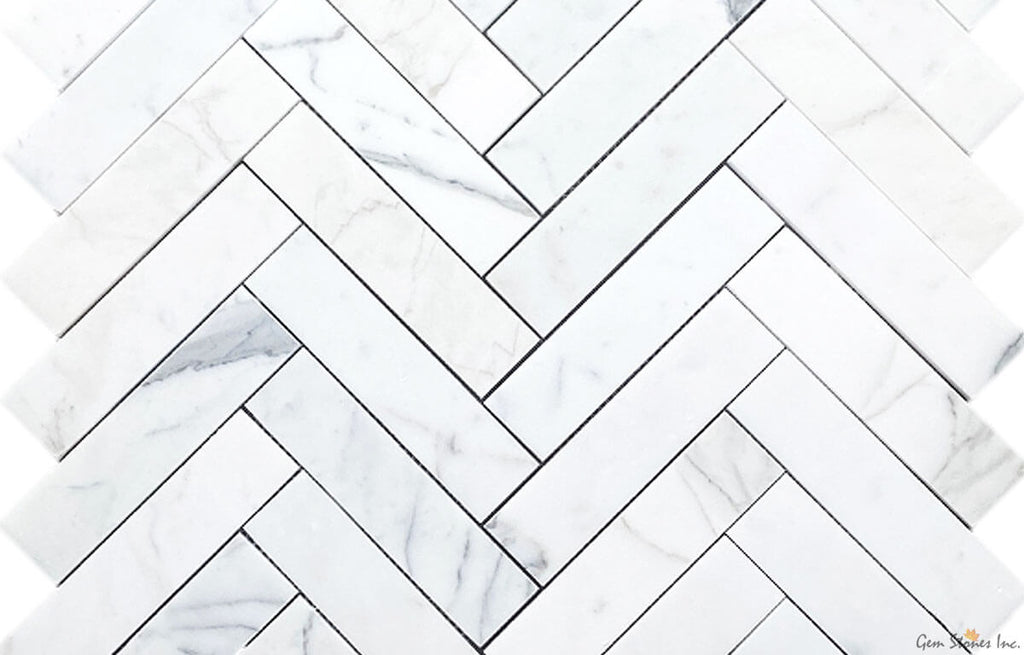 Calacatta Marble 2"x8" Herringbone Polished Mosaic - image 3