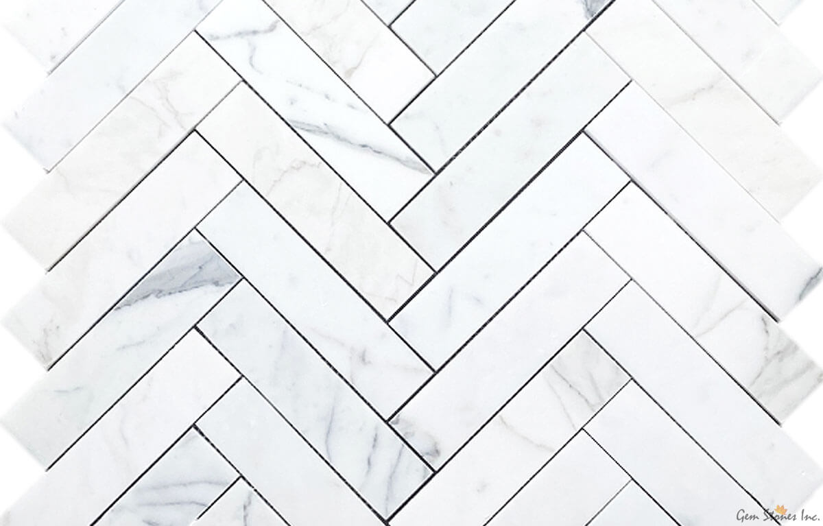 Calacatta Marble 2"x8" Herringbone Polished Mosaic - image 3
