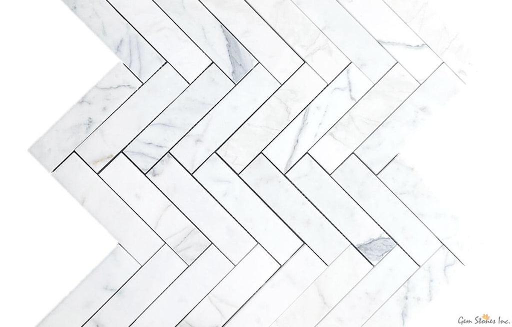 Calacatta Marble 2"x8" Herringbone Polished Mosaic - image 2