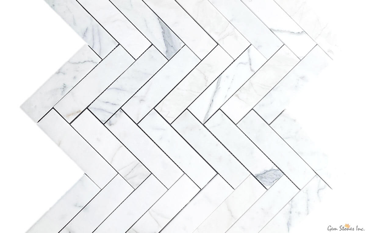 Calacatta Marble 2"x8" Herringbone Polished Mosaic - image 2