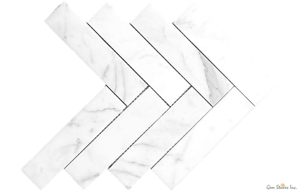 Calacatta Marble 2"x8" Herringbone Polished Mosaic - image 1