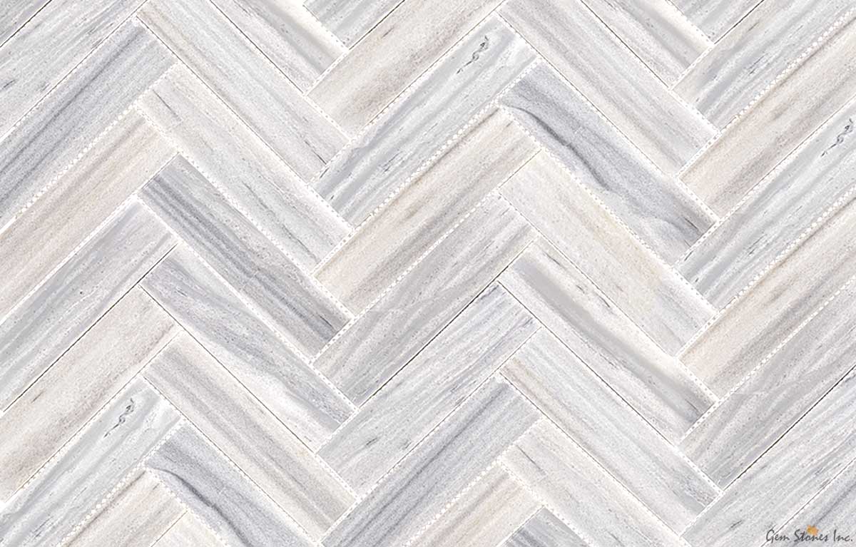 Luna Grey Marble 2"x8" Herringbone Polished Mosaic - image 3