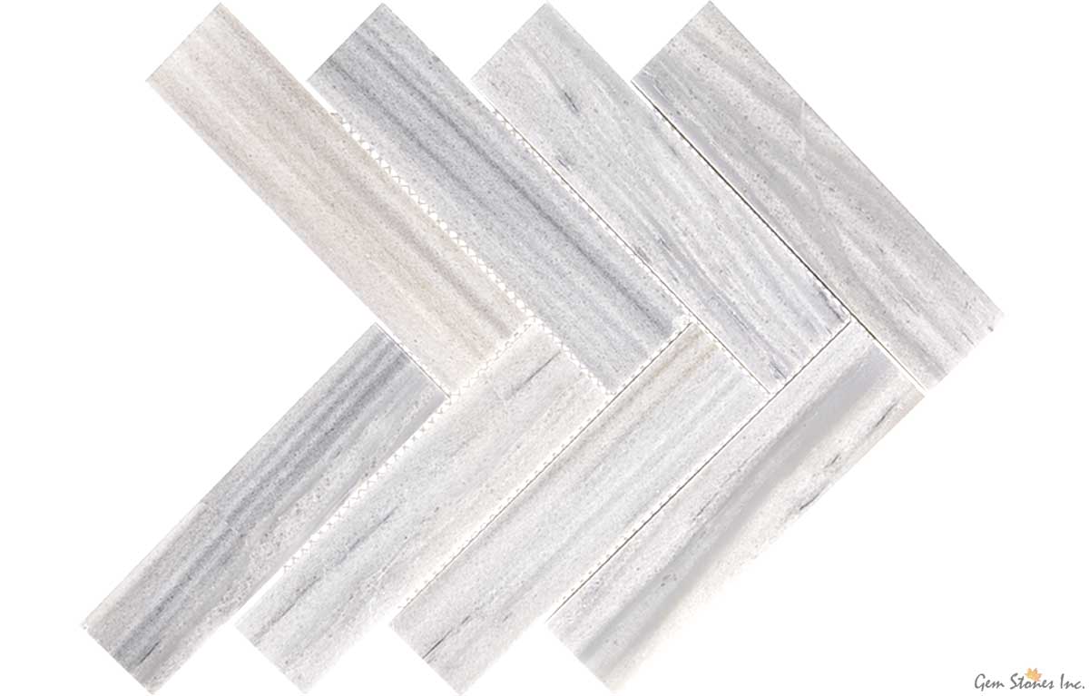 Luna Grey Marble 2"x8" Herringbone Polished Mosaic - image 1