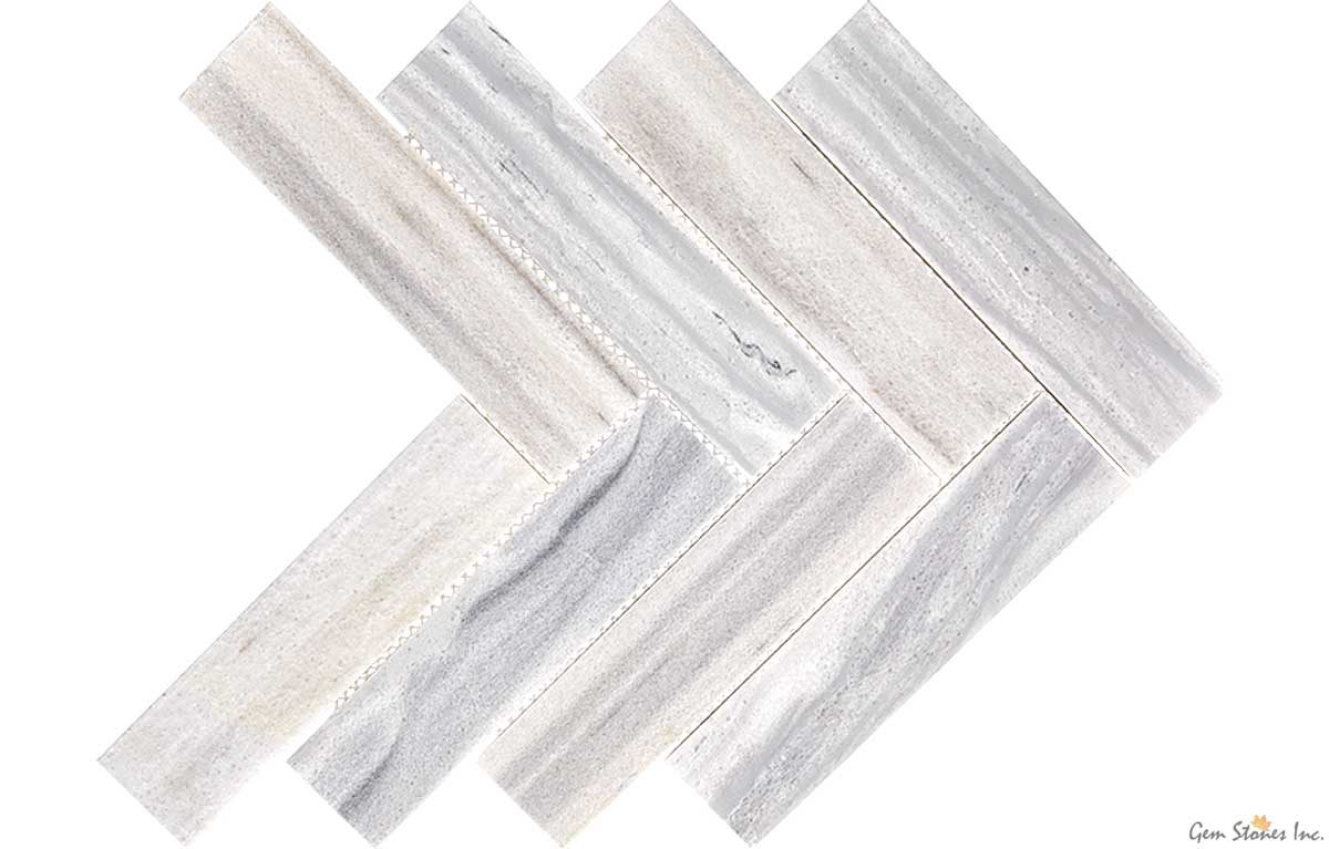 Luna Grey Marble 2"x8" Herringbone Polished Mosaic - image 2