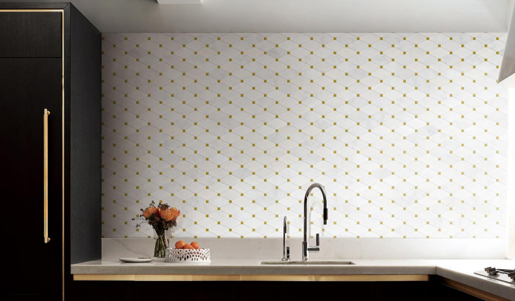Ice White Marble Octagon + Gold Dot Polished Mosaic - image 5