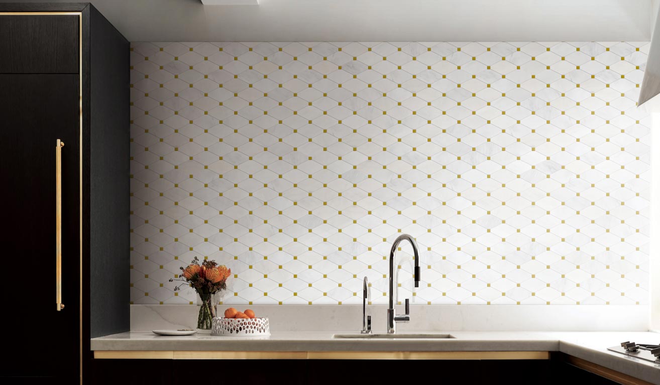 Ice White Marble Octagon + Gold Dot Polished Mosaic - image 5