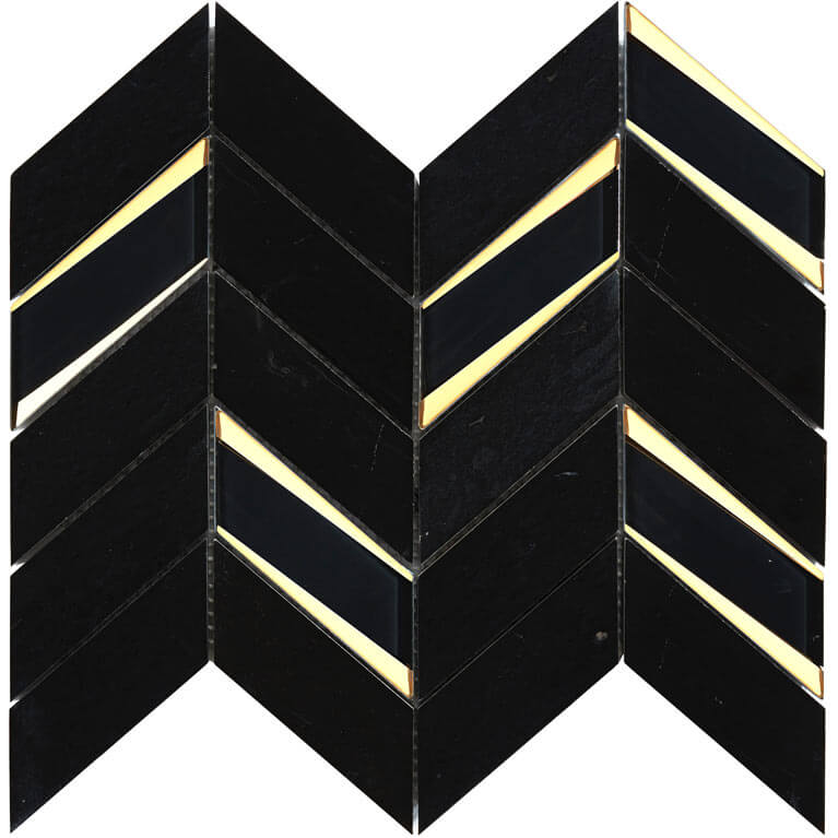 Jayna Black Marble With Gold Glass Chevron Mosaic - image 1
