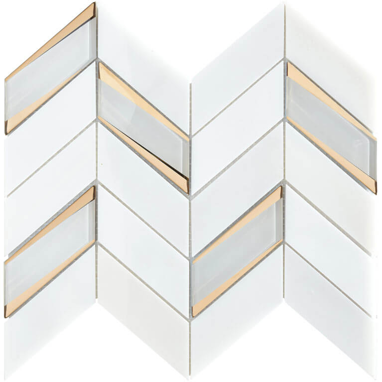 Jayna White Marble With Gold Glass Chevron Mosaic - image 1