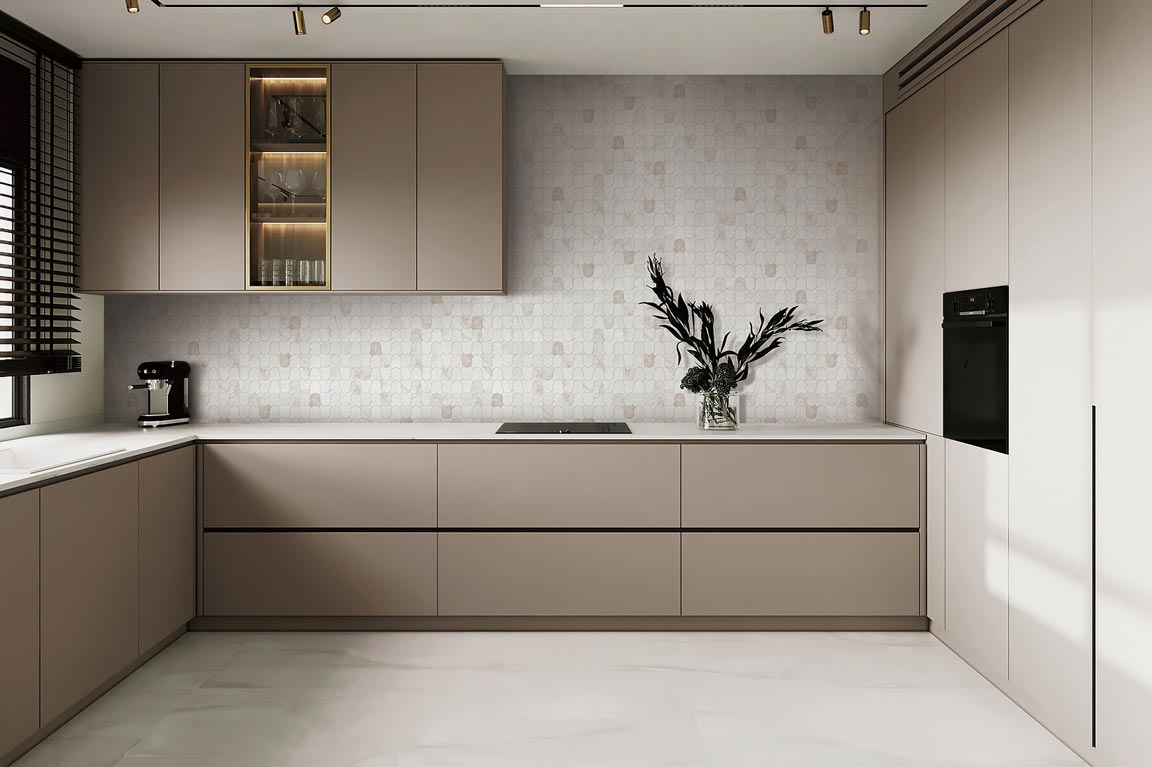 Linked-Waves Valentino Bianco Honed Marble Mosaic - image 6